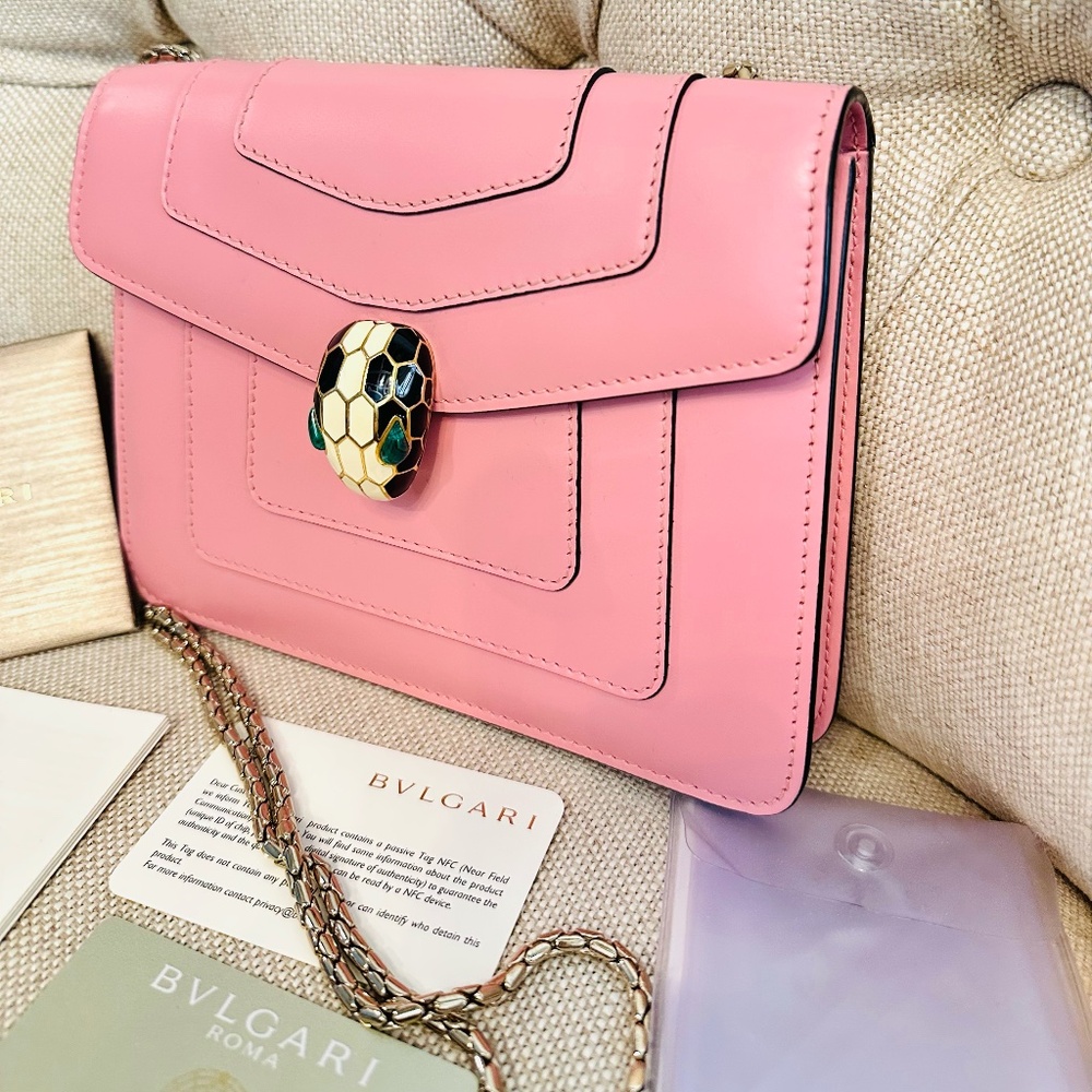 Bvlgari Pink Leather Serpenti Forever Small Flap Shoulder Crossbody Bag  Pre-Own